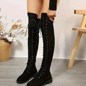 Women Chic Solid Hue Over Knee Boots